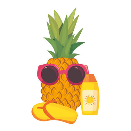 pineapple sunblock sandals vacations tropical summer vector illustrationのイラスト素材