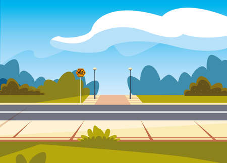 street traffic sign lamp post grass background vector illustrationのイラスト素材