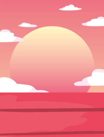 table sunset sky summer time vacations design vector illustrationのイラスト素材
