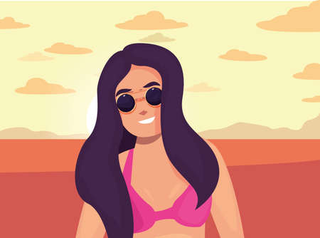 beautiful woman with swimsuit summer time vector illustrationのイラスト素材