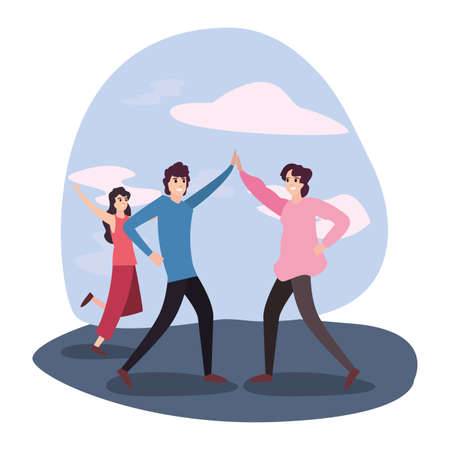 happy young people group character vector illustrationのイラスト素材