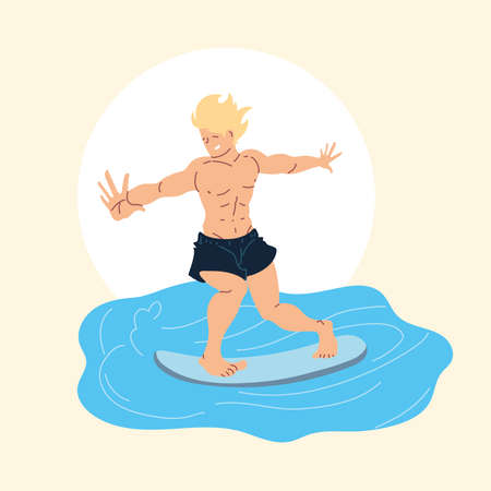 man surfer on wave, outdoor activity vector illustration designのイラスト素材