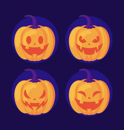 set of pumpkins traditional halloween vector illustration designのイラスト素材