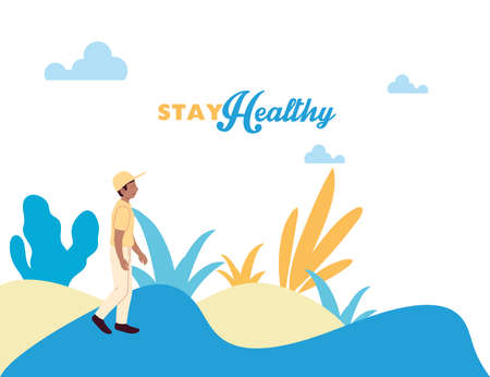Man walking at park design, Stay healthy sport and outdoor activity theme Vector illustrationのイラスト素材