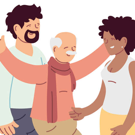 Grandfather daughter and son design, Old woman man female male person mother father and grandparents theme Vector illustrationのイラスト素材