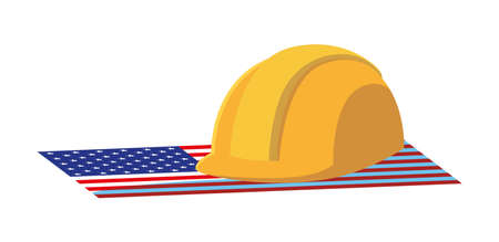 american flag with helmet of worker happy labor day vector illustrationのイラスト素材