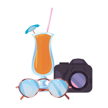 sunglasses hat camera summer time vacation vector illustrationのイラスト素材