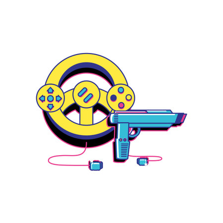 video game car wheel control with gun vector illustration design