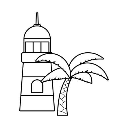 lighthouse sea with palm tropical vector illustration designのイラスト素材