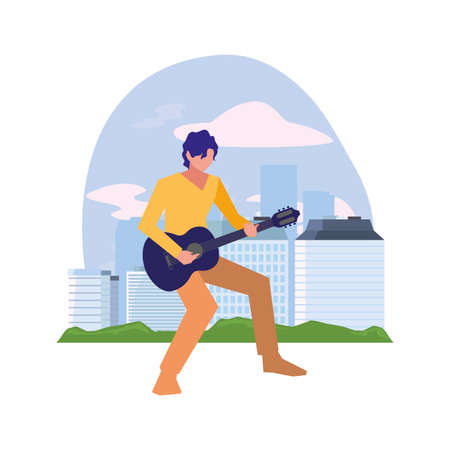 musician man classic guitar playing vector illustrationのイラスト素材