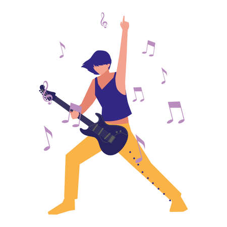 musician man electric guitar playing vector illustrationのイラスト素材