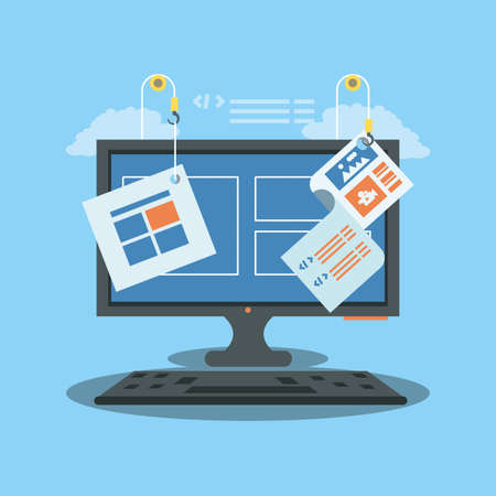 website under construction with desktop computer vector illustrationのイラスト素材
