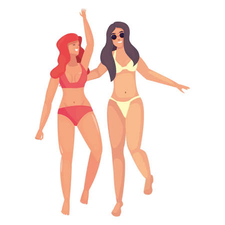 women with swimsuits - summer time vacations design vector illustrationのイラスト素材