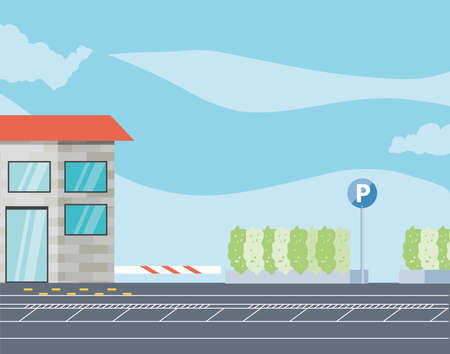 parking zone with ticket machine and barricade scene vector illustration designのイラスト素材