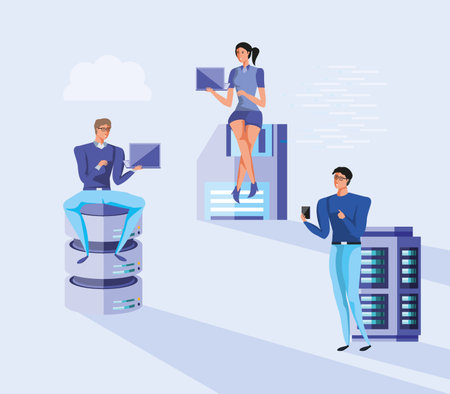 Big data design, Web hosting data center security system and technology theme Vector illustration