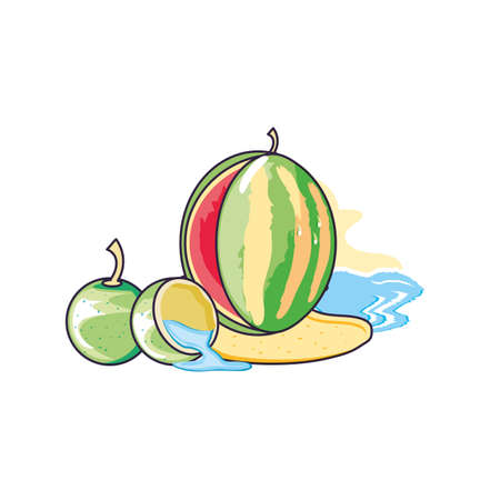 healthy watermelon fruit in the beach with coconut vector illustration designのイラスト素材