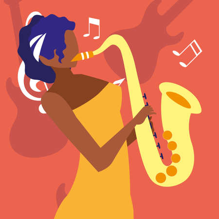 musician woman saxophone playing music design vector illustrationのイラスト素材