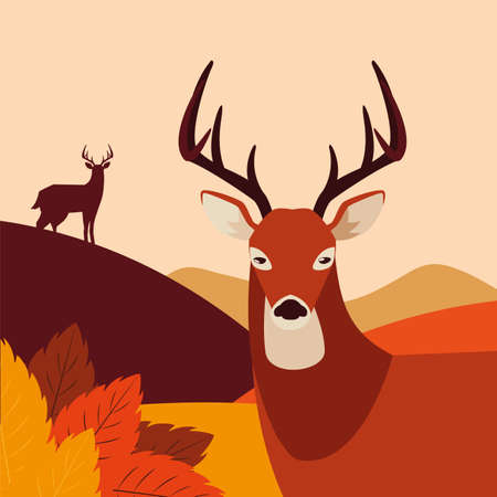 deer wildlife happy autumn season vector illustrationのイラスト素材