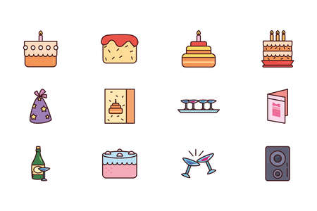 bundle birthday with icons set vector illustration designのイラスト素材