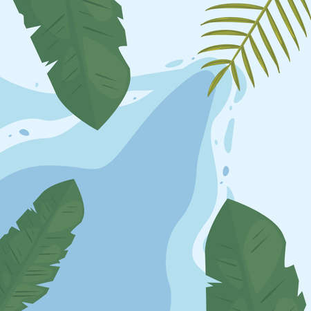 leaves palm ocean tropical summer time vacation flat design vector illustrationのイラスト素材