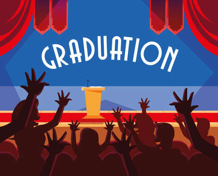 Graduating students design, University education school college academic degree ceremony and celebration theme Vector illustrationのイラスト素材