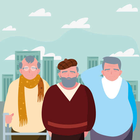 happy grandparents day - old group grandfathers city street vector illustrationのイラスト素材