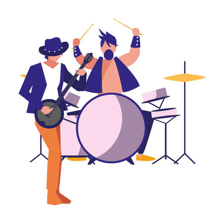 men musicians concert event drum set banjo vector illustrationのイラスト素材
