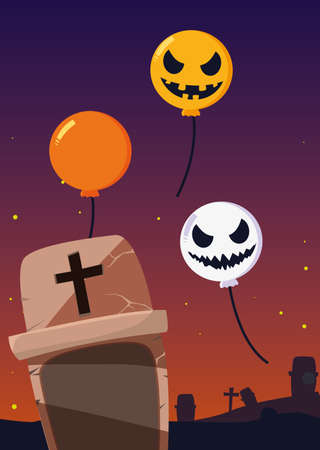 graveyard tombstone in cemetery scene vector illustration designのイラスト素材