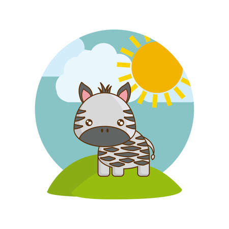 cute zebra animal in landscape natural vector illustration designのイラスト素材