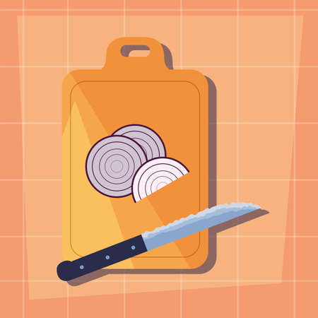 onion cutting board knife preparation cooking vector illustrationのイラスト素材