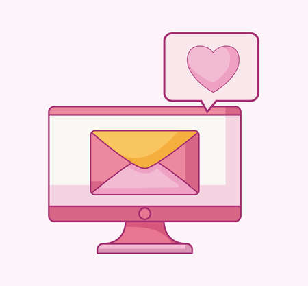computer monitor with envelope and speech bubble vector illustration designのイラスト素材