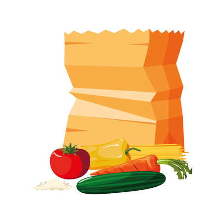 grocery paper bag tomato cucumber carrot vector illustrationのイラスト素材