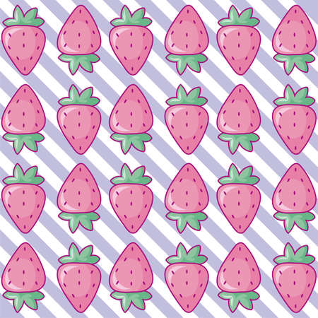 kawaii strawberries background, colorful design, vector illustrationのイラスト素材