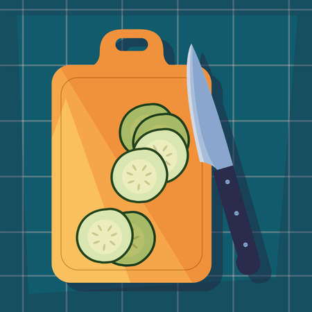 cucumber cutting board knife preparation cooking vector illustrationのイラスト素材