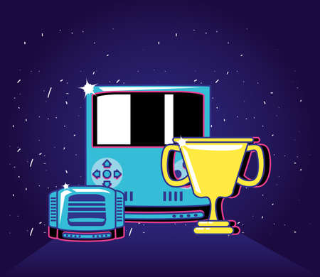 video game handle retro style with icons vector illustration designのイラスト素材