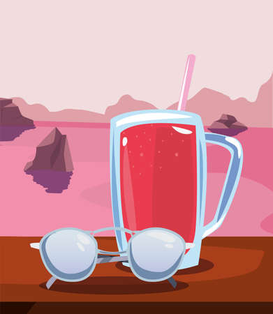 sunglasses juice summer time vacation vector illustrationのイラスト素材