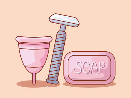 menstrual cup with soap and razor barber disposable vector illustration designのイラスト素材