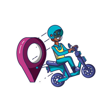 worker delivery service in motorcycle with pin location vector illustration designのイラスト素材
