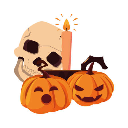 pumpkins skull candle happy halloween vector illustrationのイラスト素材