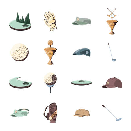 Icon set design, golf sport hobby competition game training equipment tournement and play theme Vector illustrationのイラスト素材