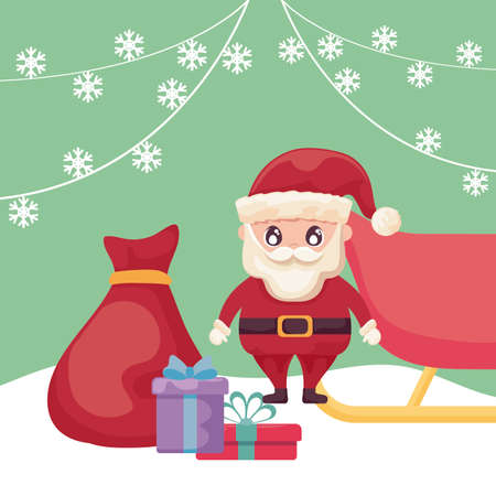 santa claus and gift boxes with winter landscape vector illustration designのイラスト素材