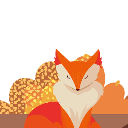 happy autumn season fox mammal foliage vector illustrationのイラスト素材