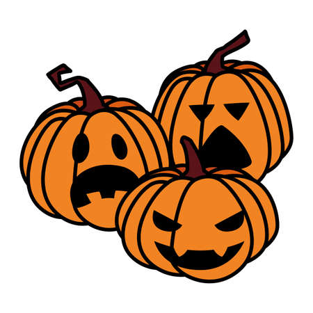 Pumpkins cartoons design, Halloween holiday horror scary celebration autumn dark and party theme Vector illustrationのイラスト素材