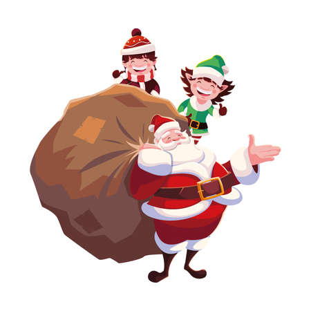 christmas card of santa claus with bag of gifts vector illustration designのイラスト素材