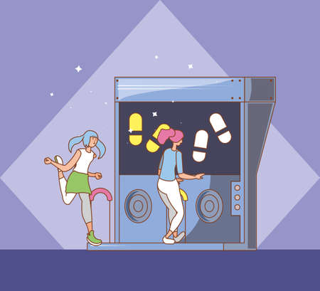 couple in video game console of coins with dancing steps vector illustration designのイラスト素材
