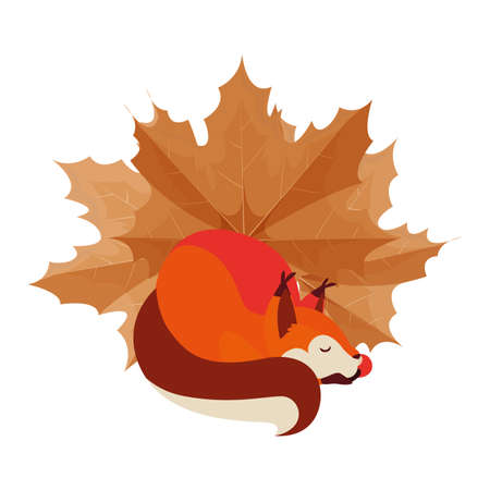 fox leaf happy autumn season illustrationのイラスト素材