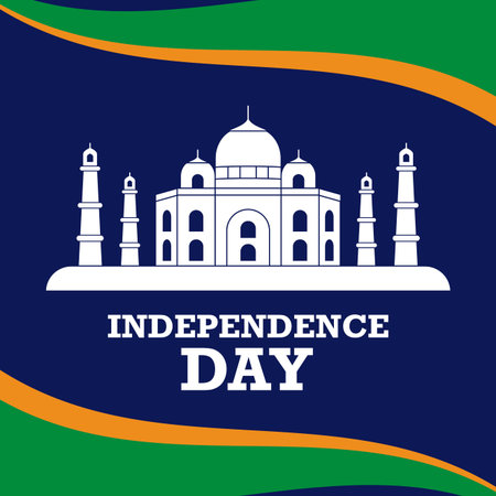 independence day indian label with taj mahal vector illustration design
