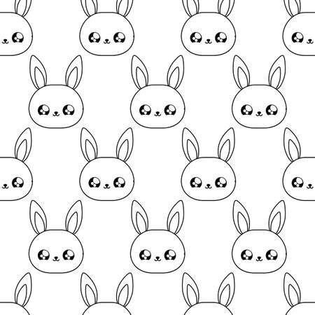 pattern of heads cute rabbits baby animals kawaii style illustration designのイラスト素材