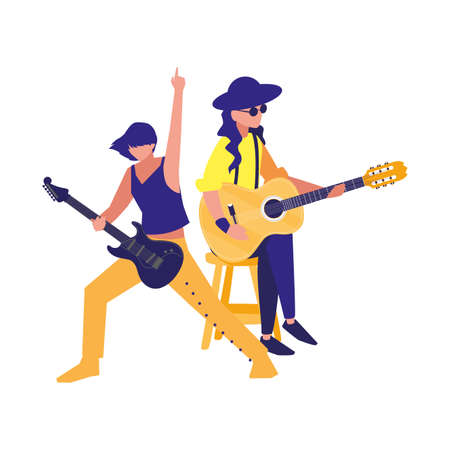 two male musicians playing musical instruments vector illustrationのイラスト素材