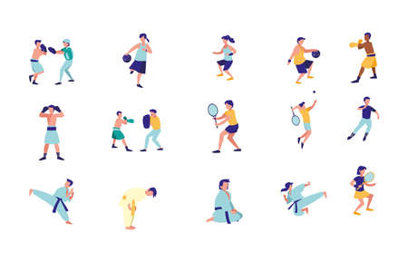 bundle of people doing recreational activities vector illustration designのイラスト素材